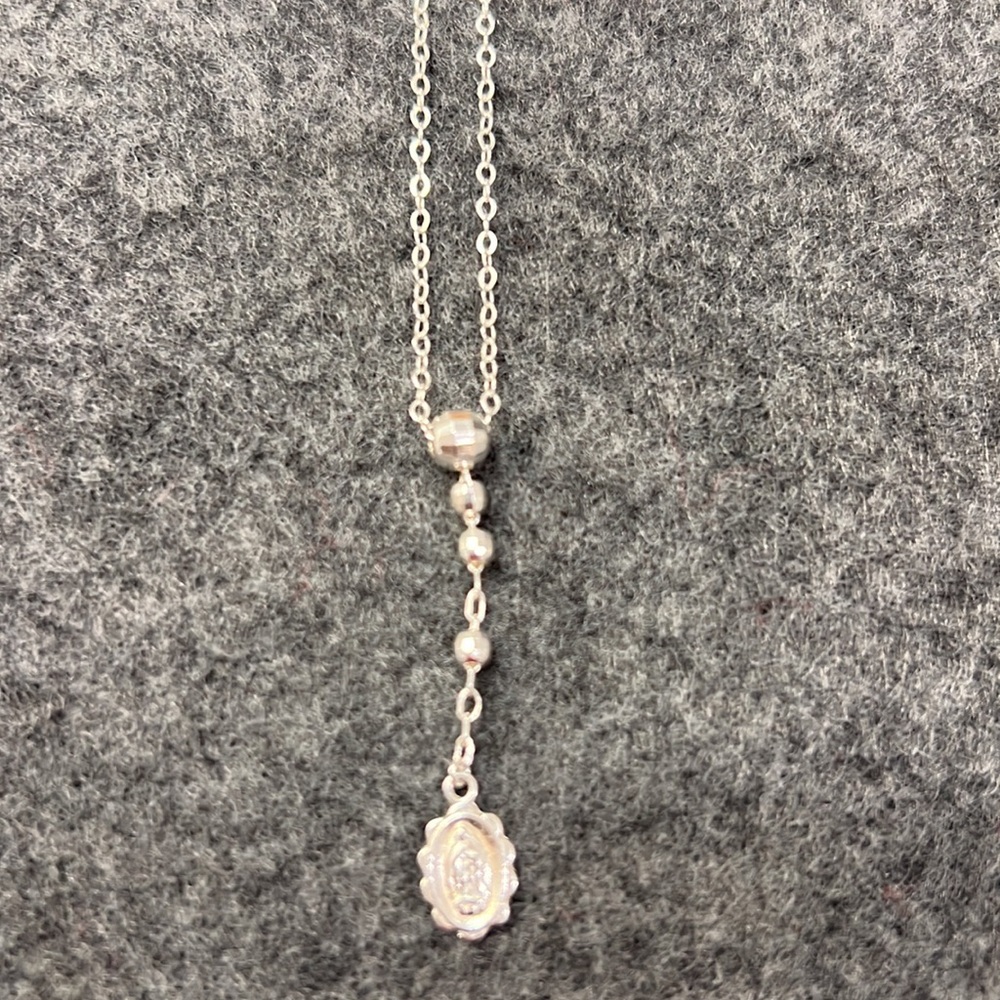 Tiny Mother Mary Reversible Silver Rosary Necklace
